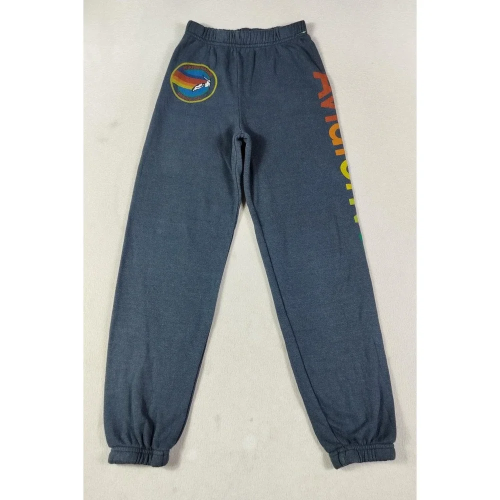 Aviator Nation Venice Sweatpants Youth 12 Gray Fleece Jogger Rainbow Logo